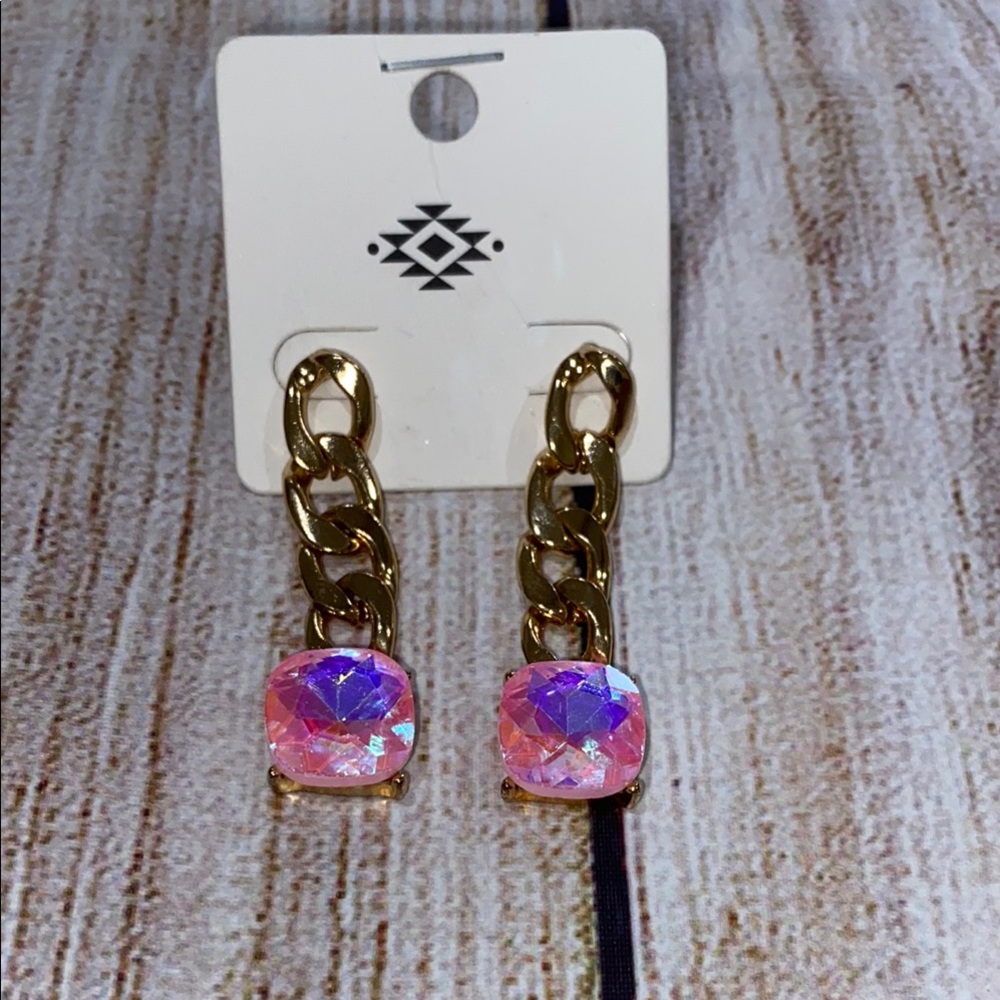 Pink and Gold Iridescent Drop Earrings